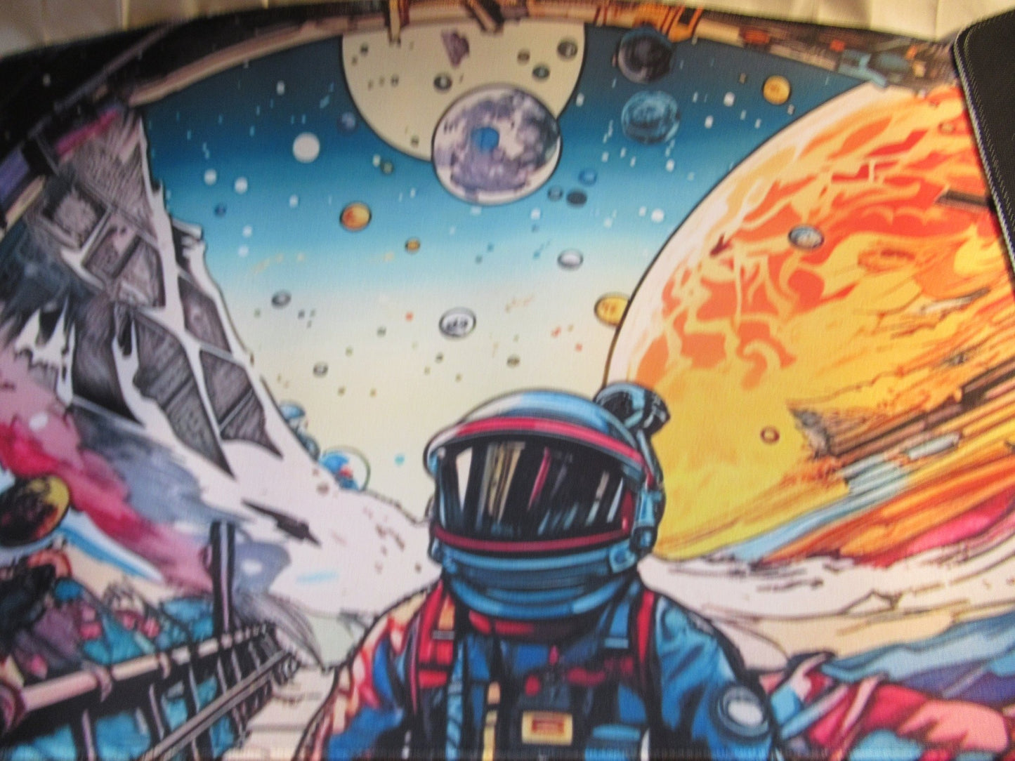 Colorful Astronaut on Alien Planet Large Desk/Mouse pad - GrifTronics