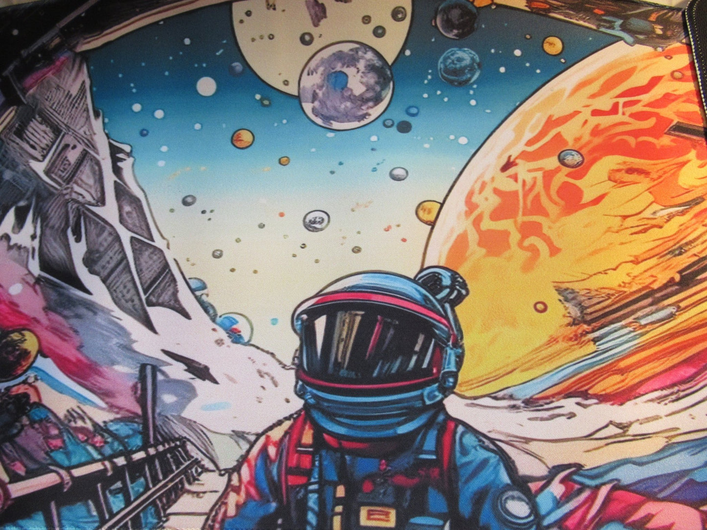 Colorful Astronaut on Alien Planet Large Desk/Mouse pad - GrifTronics